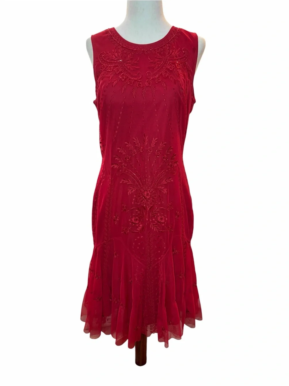 Aidan Mattox Embroidered Mesh Drop Waist Dress - Picture 3 of 12